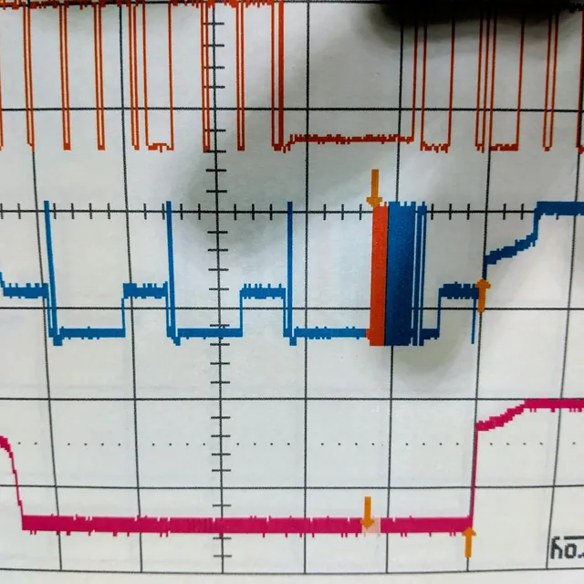 Oscilloscope printout showing the phone’s digital signals